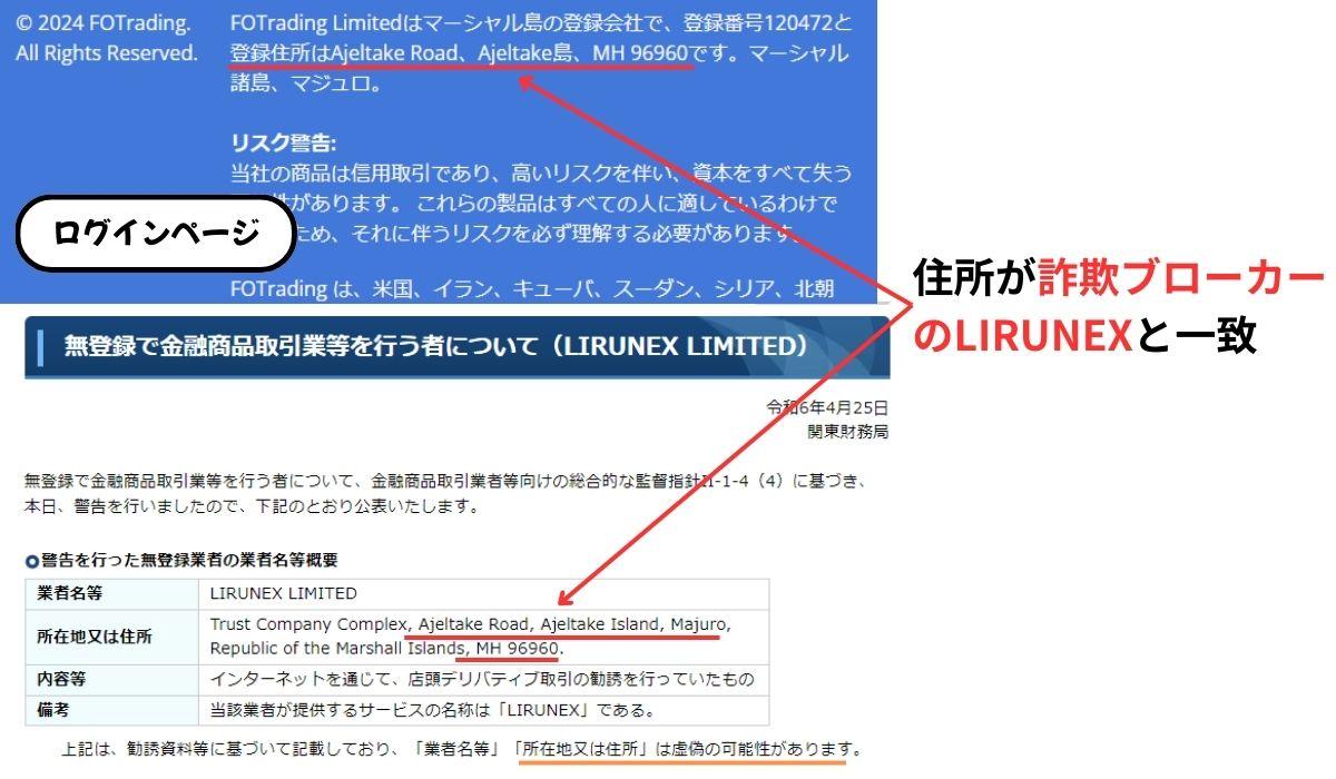 LIRUNEXという詐欺ブローカーと所在地が同じ
